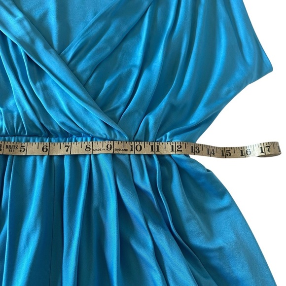 NWT BLACK HALO JILL WRAP STYLE RUCHED AQUA BLUE MINI DRESS SIZE LARGE - Picture 9 of 13